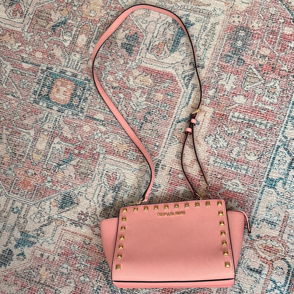 Michael Kors Pink Crossbody Bag with Gold Studs